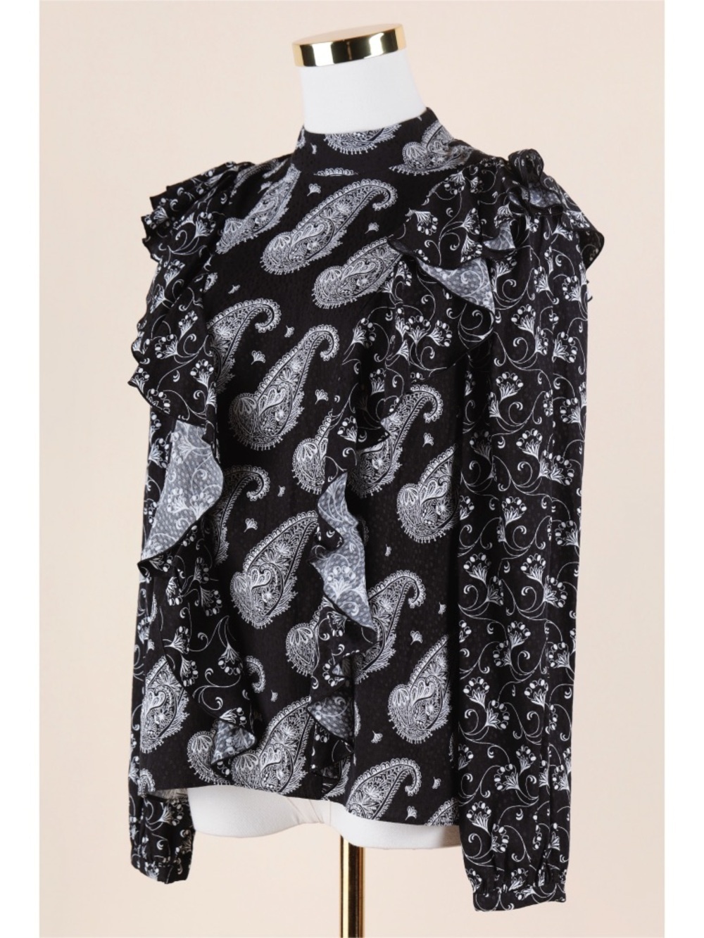 Sz 1 Ted Baker London Taisey High Neck Waterfall Frill Long Sleeve Top NWT